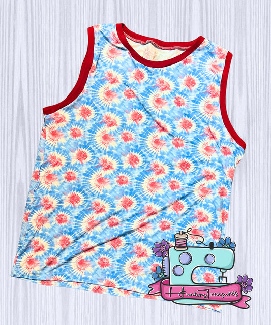 Men’s M/L Muscle Tank in RWB Tie Dye Bamboo